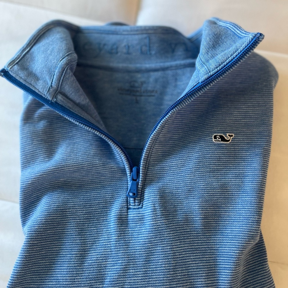 Vineyard Vines Striped Blue Zip-Up Sweater